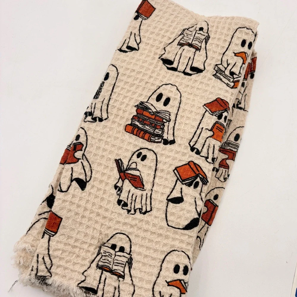 Rachel Zoe‎ Reading Ghost Waffle Weave Kitchen Towels Set of 3 Halloween Cream